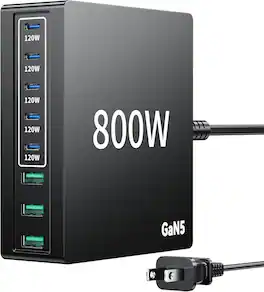 Core Tech - 880W 8-Port USB-C Charging Station with 140W Power Delivery for Laptops, Smartphones & Tablets - Black