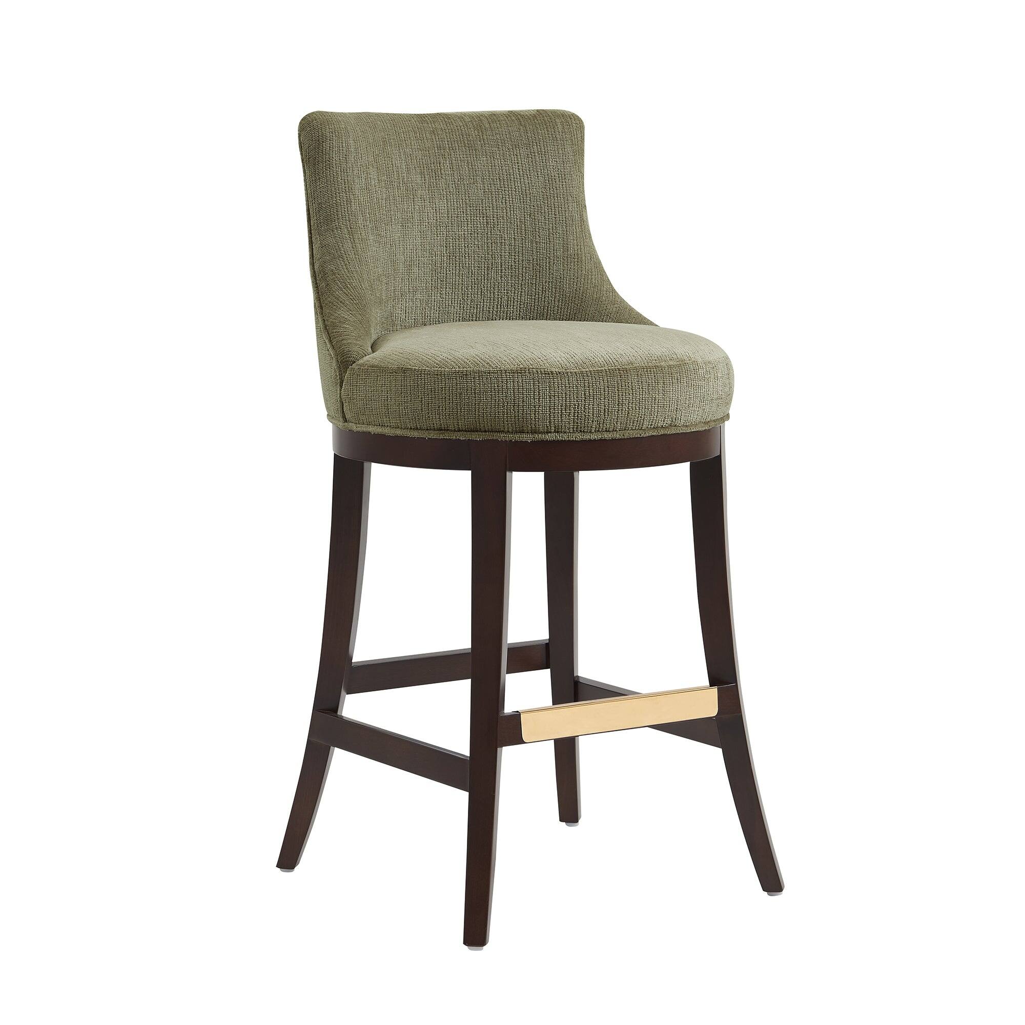 Alt View 2. Manhattan Comfort - Lucia Modern Wood Upholstered Chenille Barstool - Set of 2 - Leaf Green.