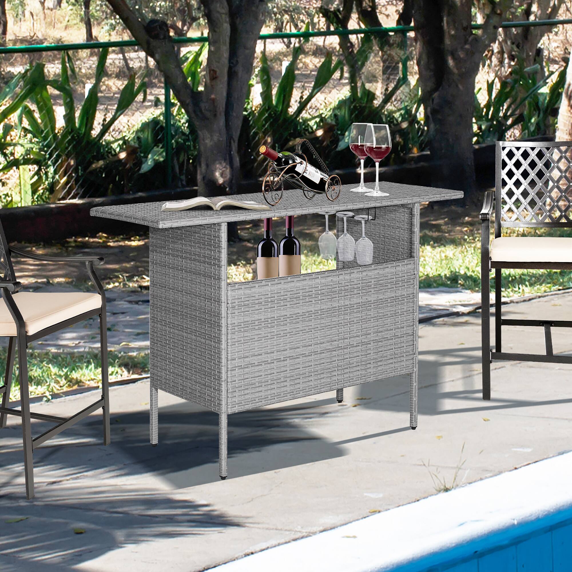 Alt View 2. Costway - Costway Patio Rattan Wicker Bar Height Counter Table Storage Shelf Rail Garden - Gray.