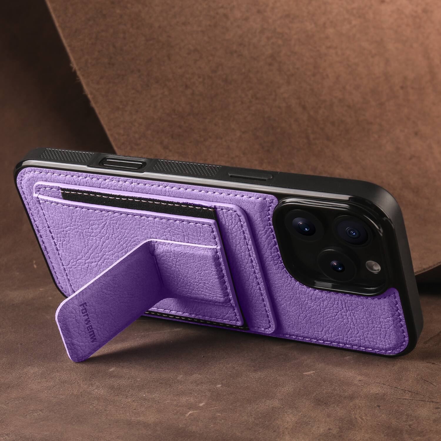 Alt View 2. Dteck - Slim Card Holder Case for Apple iPhone 16 Pro, Shockproof Wallet Protective Cover with Kickstand - Purple.