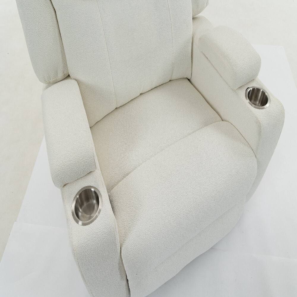 Alt View 8. Ropilly - Ropilly Extra Wide Power Recliner with Heat and Massage Cream Velvet Chair - Cream.