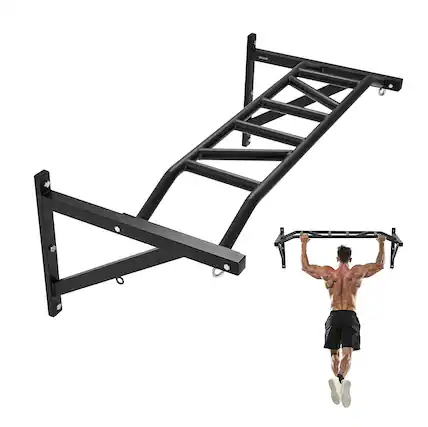 Front. VEVOR - Pull Up Bar,Multi-Grip Wall Mounted Pull Ups,50in Width Multifunctional Chin Up Training Station,Upper Body Workout Bar - Black.