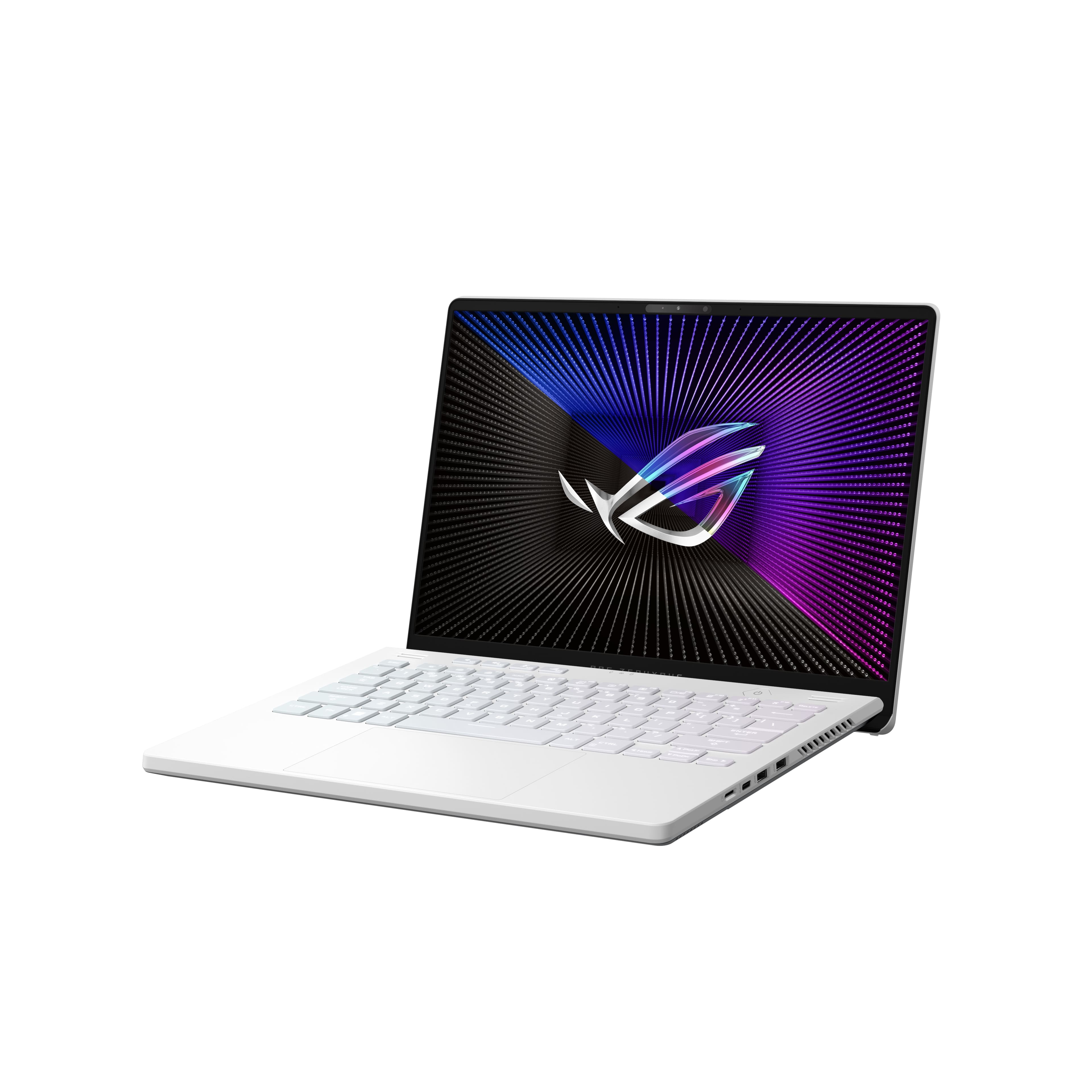 Left. ASUS - ROG Zephyrus 14” WQXGA 120Hz Gaming Laptop – AMD Ryzen 9– 16GB DDR5 Memory – AMD Radeon RX 6700S – 1TB PCIe 4.0 SSD - White.