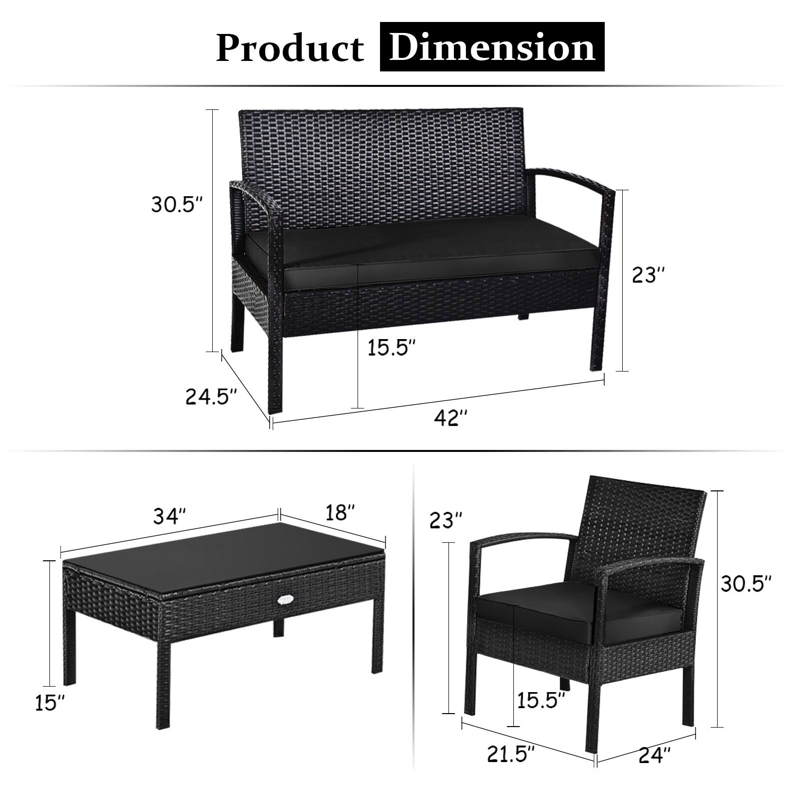 Product Dimension: 30.5", 23", 15.5", 24.5", 42", 34", 18", 21.5", 24"