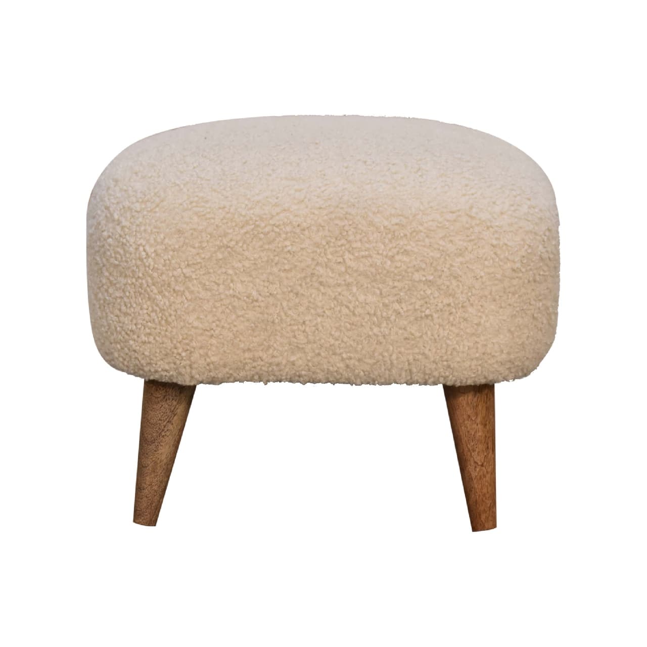 Artisan Furniture - Solid Wood Boucle Cream Square Footstool, Upholstered, Cream - Brown & Cream