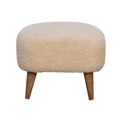 Front. Artisan Furniture - Artisan Furniture Solid Wood Boucle Cream Square Footstool, Upholstered, Cream - Brown & Cream.