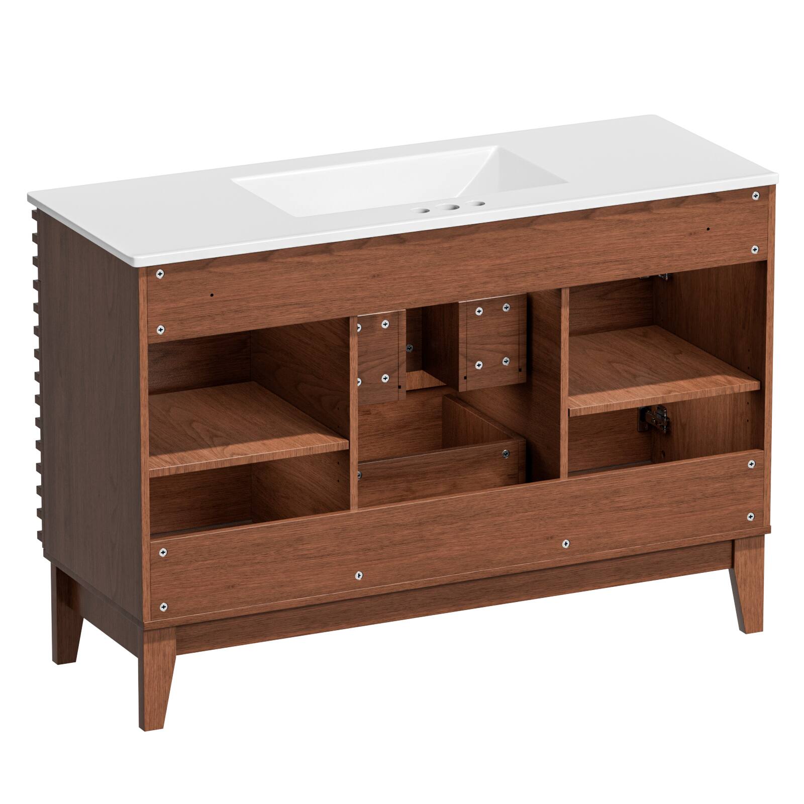 Alt View 2. Roomtec - Roomtec 48-in W Walnut Freestanding Bathroom Vanity with Undermount Ceramic Sink and 2-Level Storage - Walnut.