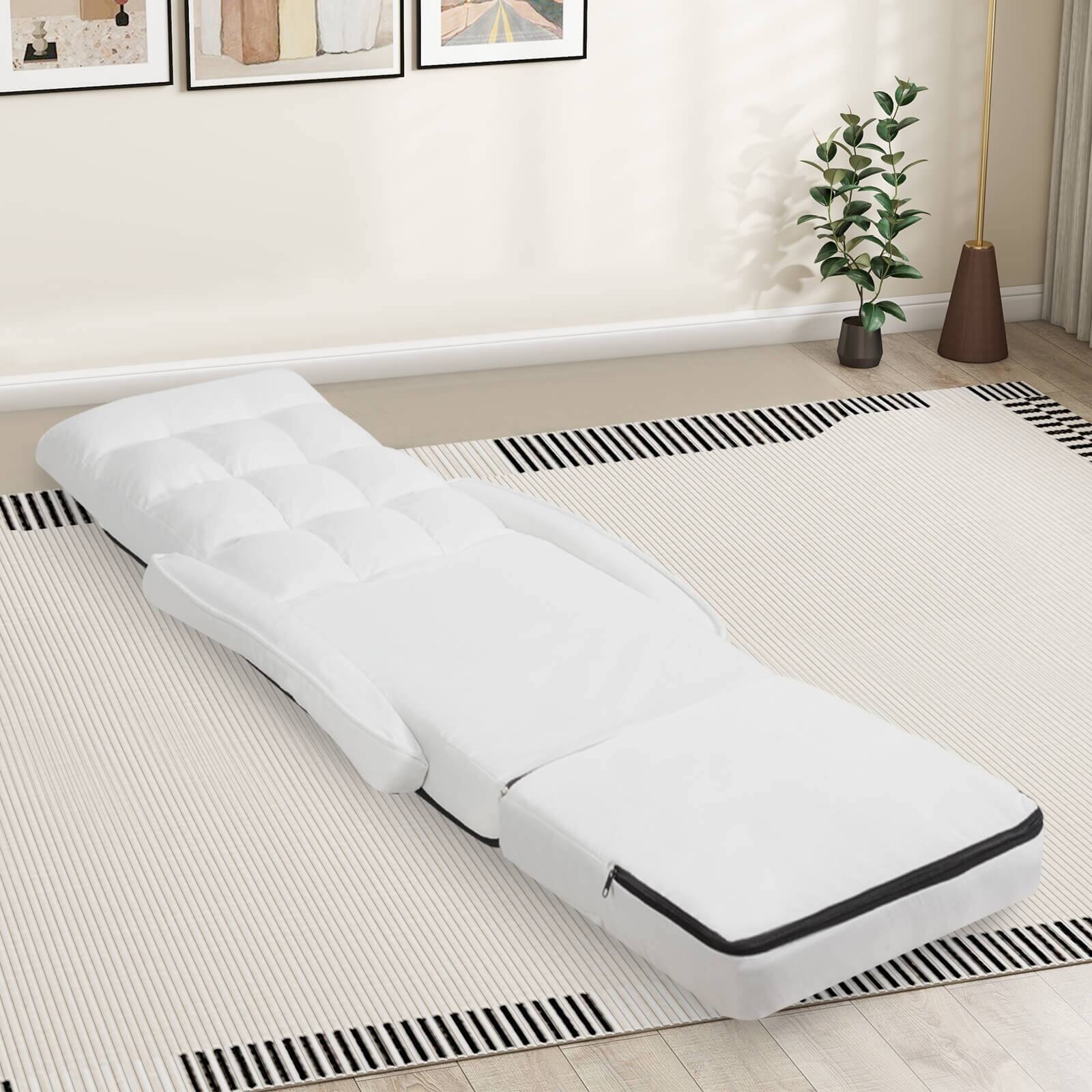 Alt View 4. Costway - Costway Folding Floor Single Sofa Recliner Chair W/ a Pillow 5 Adjustable Backrest Position Leisure Lounge Couch White - White.