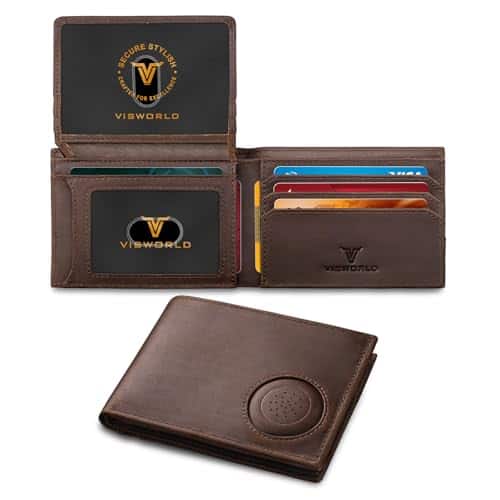 Vulpecula Spade - Men's Wallet with Airtag Holder, Full-Grain Leather Wallet for Apple Air Tag, Airtag Wallet Men with 2 ID Windows, 13 - Retro Brown