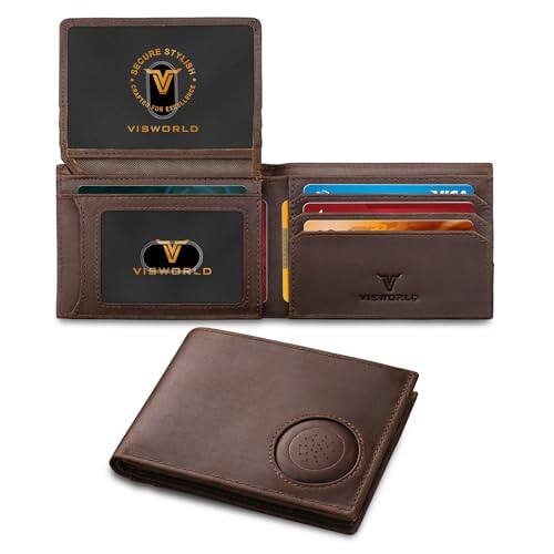 Vulpecula Spade - Men's Wallet with Airtag Holder, Full-Grain Leather Wallet for Apple Air Tag, Airtag Wallet Men with 2 ID Windows, 13 - Retro Brown