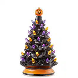 Casafield - 12-in Hand Painted Ceramic Christmas Tree - Pre-Lit Tree with Star - Black