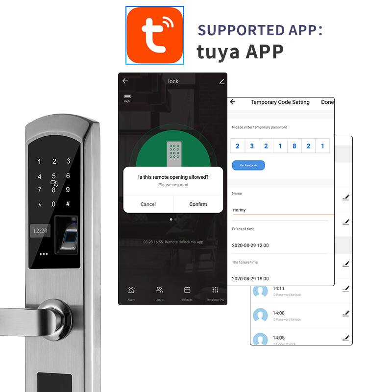 SUPPORTED APP: tuya APP

Temporary Code Setting Done

Please enter temporary password: 2 3 2 1 8 2 1 1 2 3

Is this remote opening allowed? Please respond

Name: nanny

Effect of time: 08-28 16:55

Remote Unlock via App: 2020-08-29 12:00

The failure time: 2020-08-29 18:00

Records:
- 14:11: Password Unlock
- 14:08: Password Unlock
- 14:05: Password Unlock