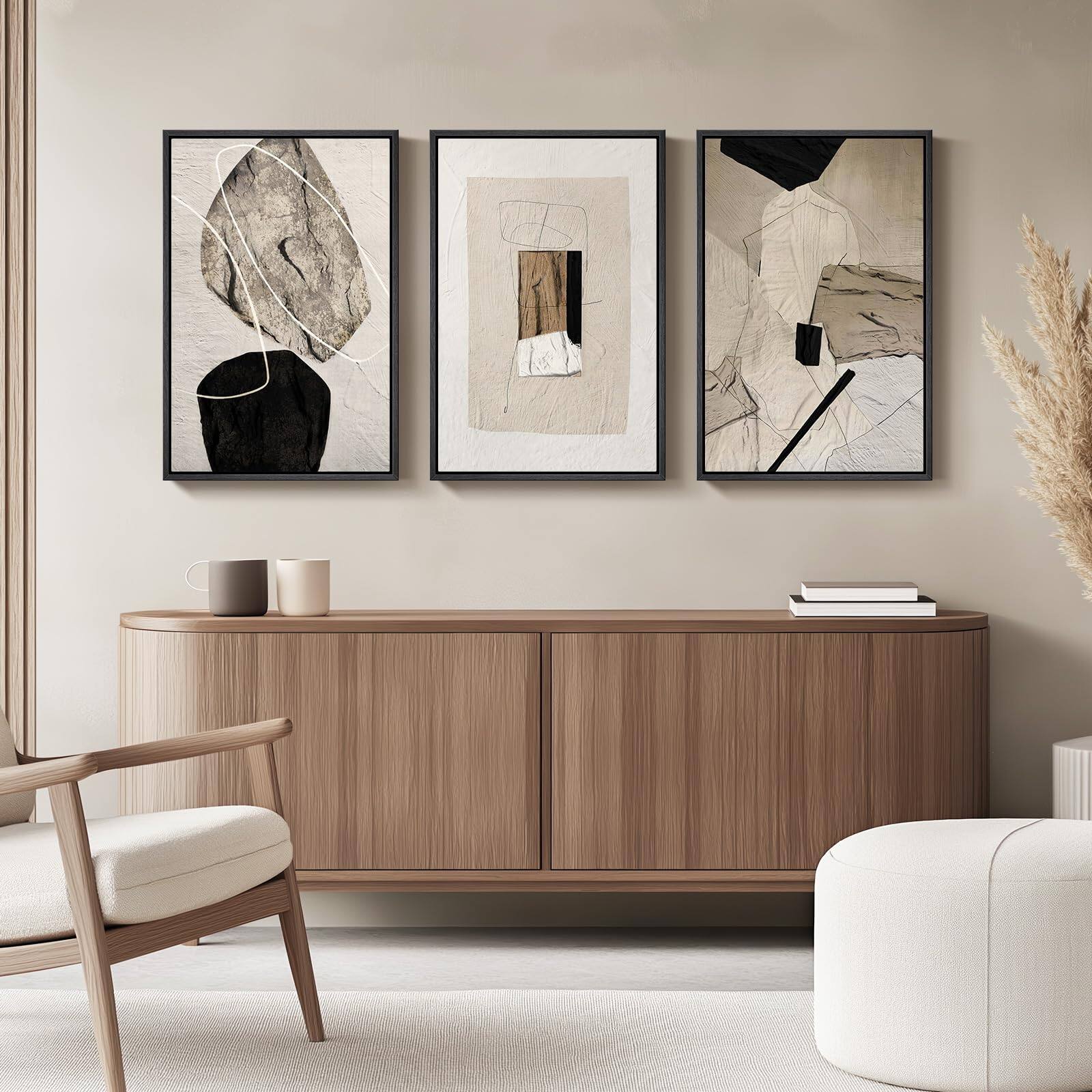 Alt View 3. Hanke - Framed Neutral Abstract Wall Art Modern Canvas Prints Paintings Artwork Walls Minimalist 24 x 36 inches - Radiant 24" W x 36" H x 3Pcs.