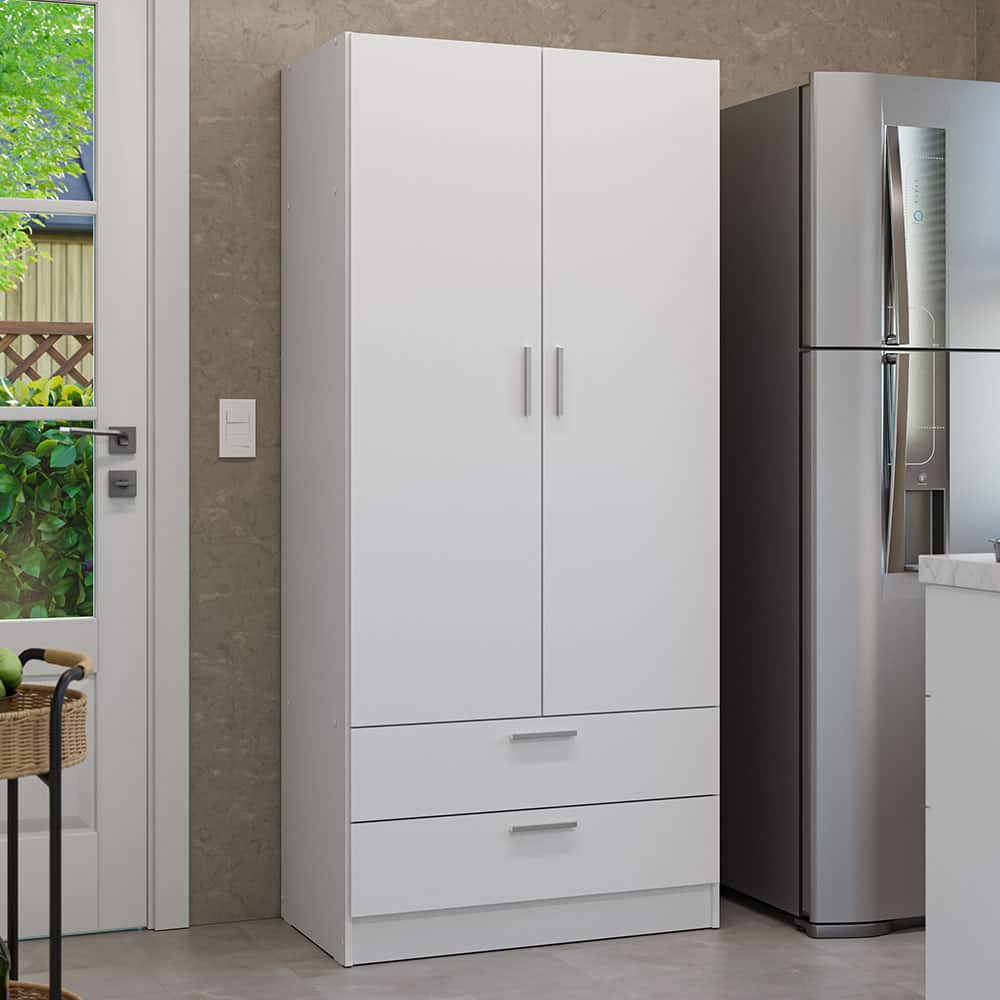 Madesa - Kitchen Pantry Storage Cabinet with 2 Doors, 2 Drawers, Ample Shelf and Hanging Space 31 Inch - White - White