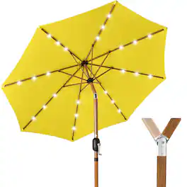 Best Choice Products - 10ft Solar LED Lighted Outdoor Woodgrain Pattern Steel Market Patio Umbrella - Yellow