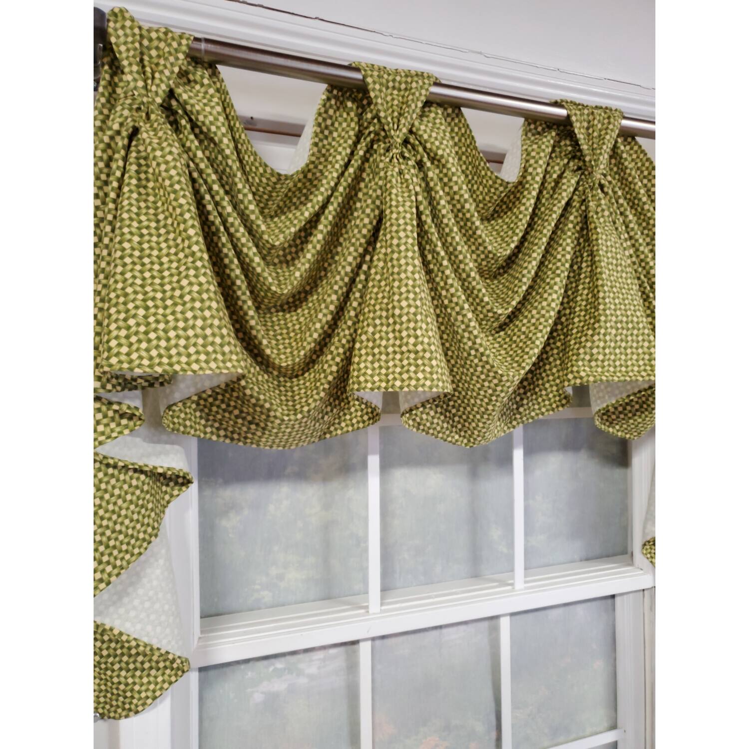 Left. RLF Home - RLF Home 4" Top Tab High Quality Fabric Trellis 3-Scoop Victory Swag for Windows 54" x 25" Sage - Sage.