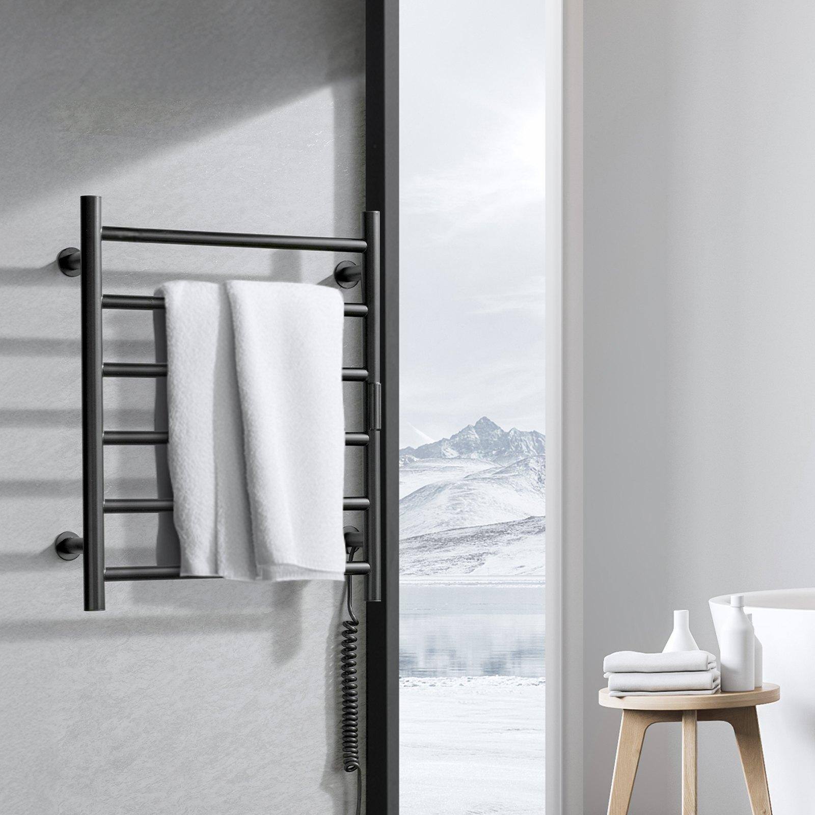 Alt View 1. Glintex - 6 Bars Wall Mounted Heated Towel Rack, Waterproof Warmer with Timer & Adjustable Temperature Control - Black.