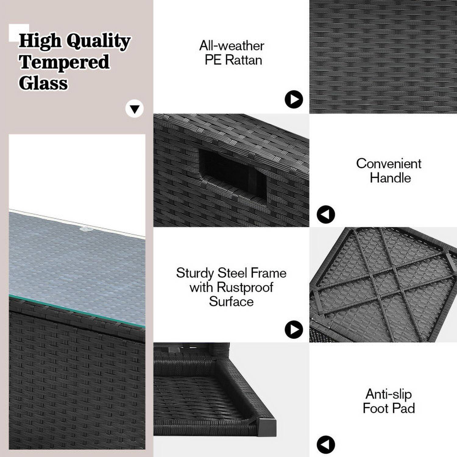 High Quality Tempered Glass  
All-weather PE Rattan  
Convenient Handle  
Sturdy Steel Frame with Rustproof Surface  
Anti-slip Foot Pad