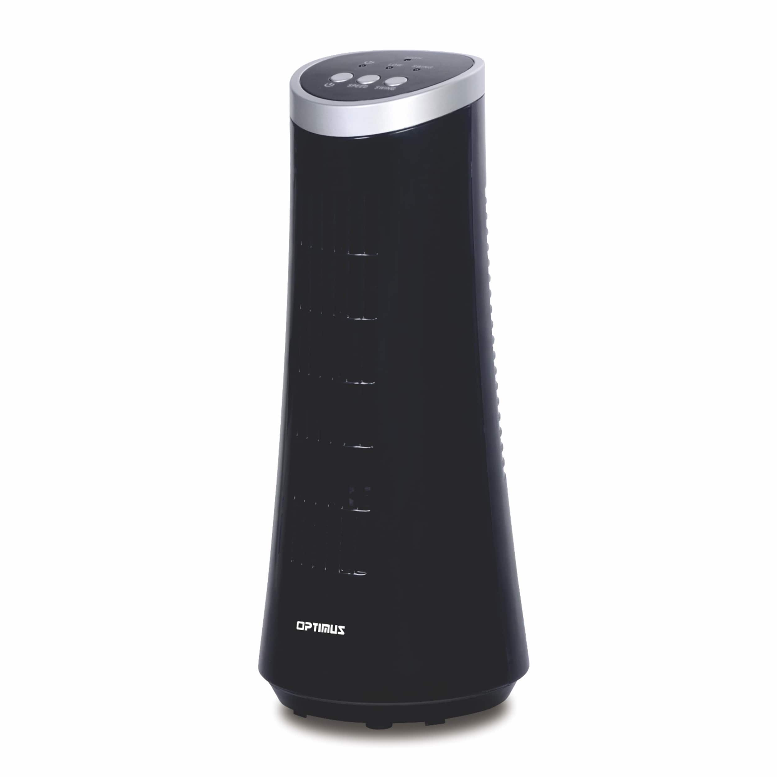 Optimus - 12 Inch Desktop Ultra Slim Oscillating Tower Fan, LED - Black