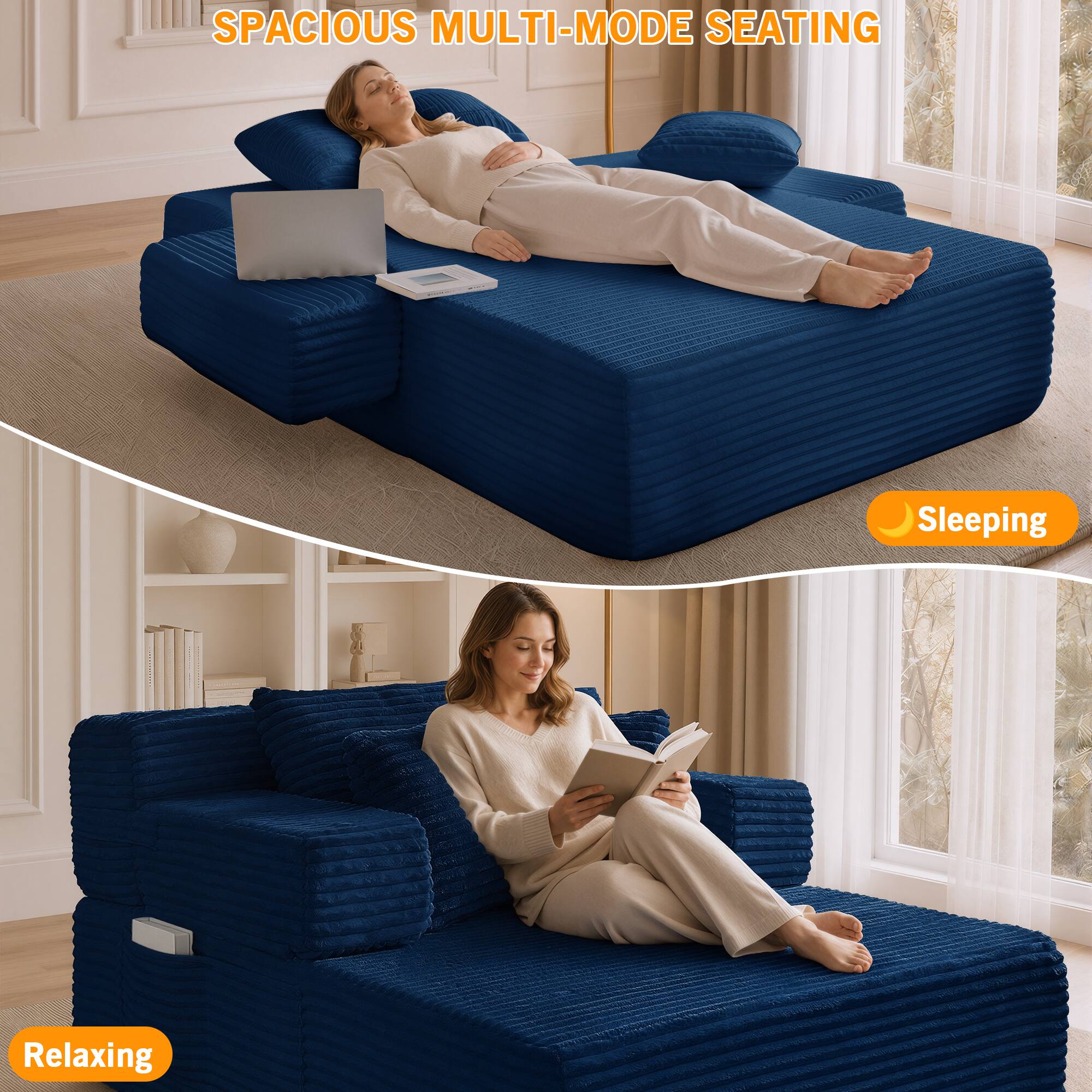 SPACIOUS MULTI-MODE SEATING

Sleeping

Relaxing
