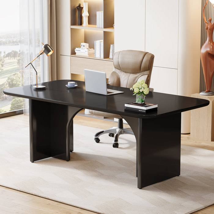 Left. SlickBlue - Modern Extra-Large Executive Home Office Computer Desk with Storage - Black.