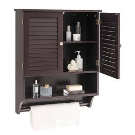 Costway - Bathroom Wall Mounted Medicine Cabinet with Louvered Doors & Towel Bar - Espresso