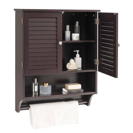 Front. Costway - Costway Bathroom Wall Mounted Medicine Cabinet with Louvered Doors & Towel Bar Espresso - Espresso.