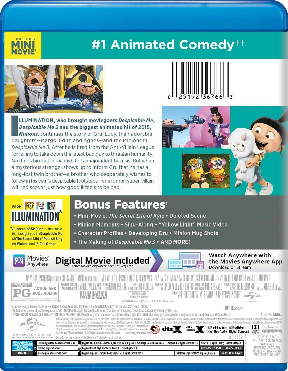 Back. Despicable Me 3 (Special Edition DVD + Digital) [Blu-ray].