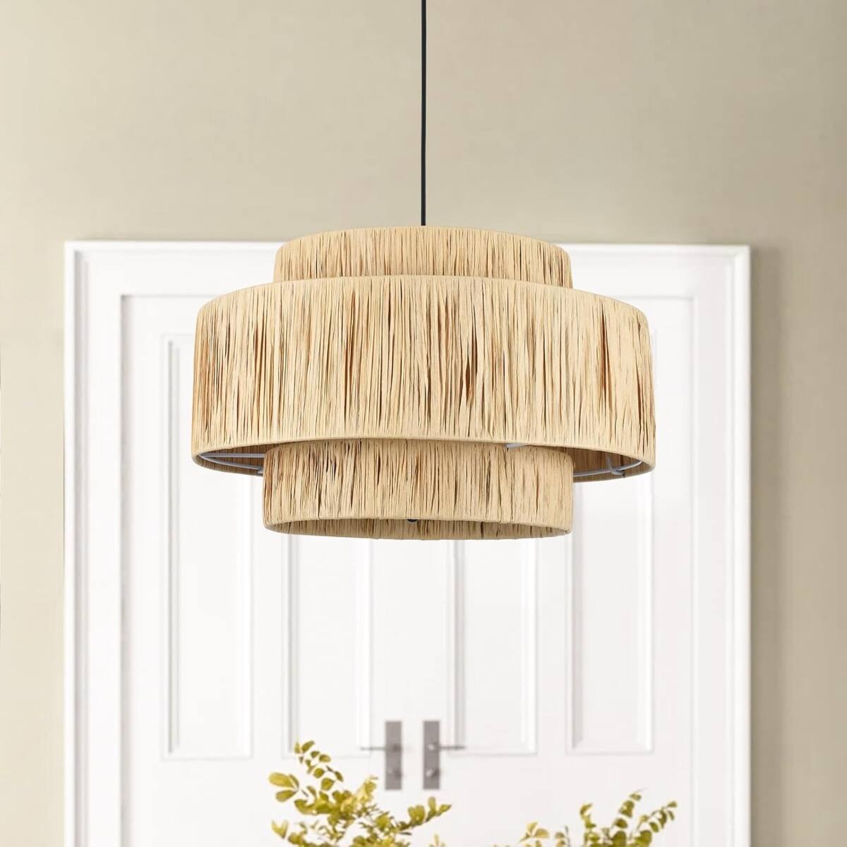 Alt View 3. Loheer - Loheer 3 Light Boho Chandelier with Natural Rattan Shade for Dining Room.