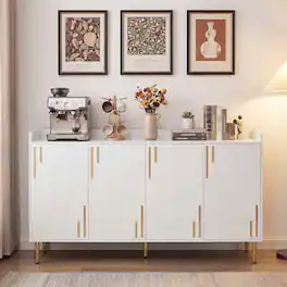 Costway - Buffet Cabinet, 55" Long Sideboard with 4 Doors, 5 Metal Legs for Living Room - White