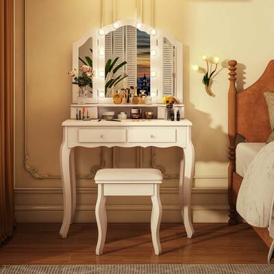 White Vanity Makeup Dressing Table with Mirror + 4 Drawers 35.4" x 14.2" x 56.3" White Vanity Makeup Dressing Table with Mirror + 4 Drawers 35.4" x 14.2" x 56.3"