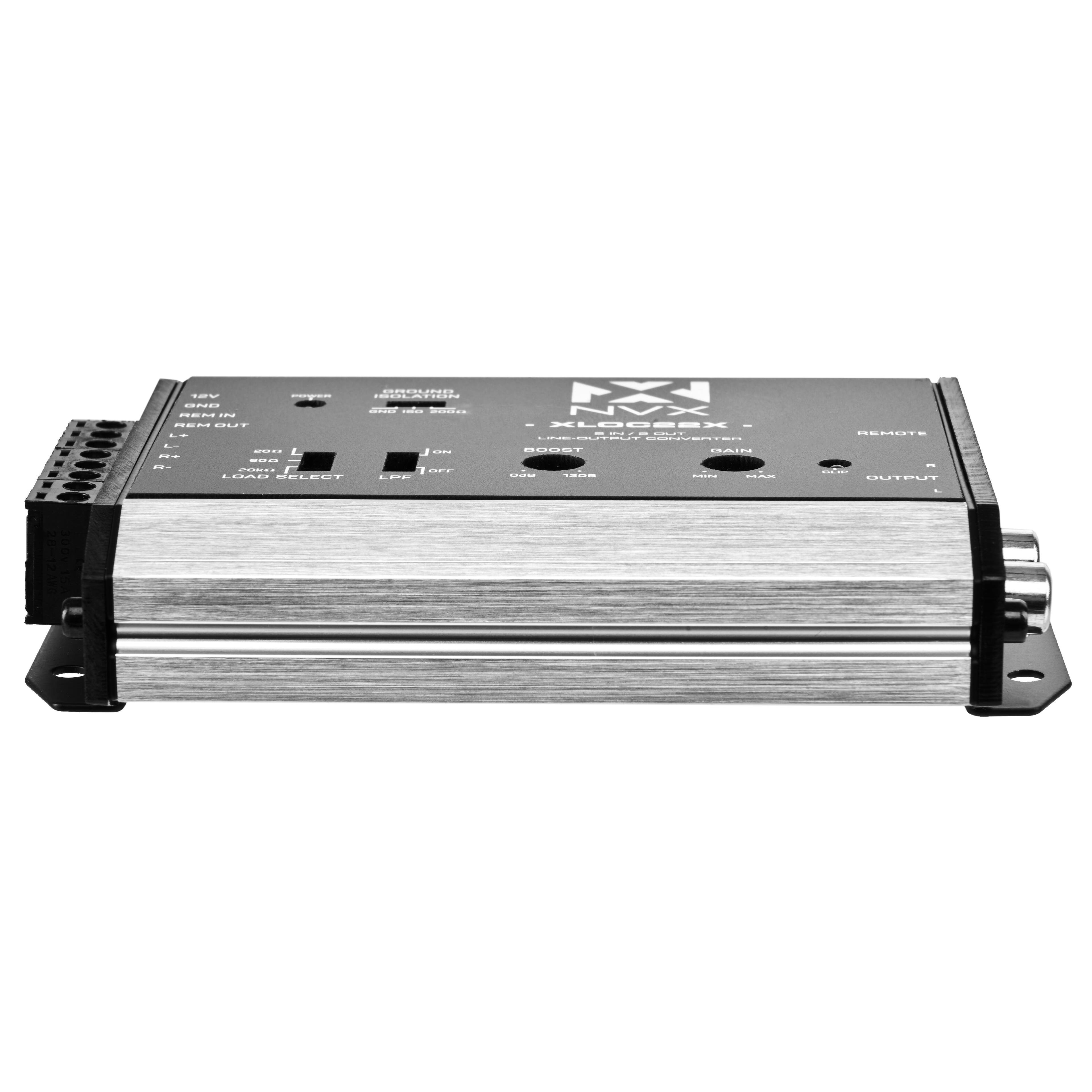 XLOGICX

REMOTE
HOST
GAIN
MIX
TAP
OUTPUT

12V
REM IN
REM OUT
L+
L-
R+
R-
GND
LOAD SELECT
LEFT
OFF

GROUNDING
SEE THIS BOTTOM

SOFT
BRIGHT