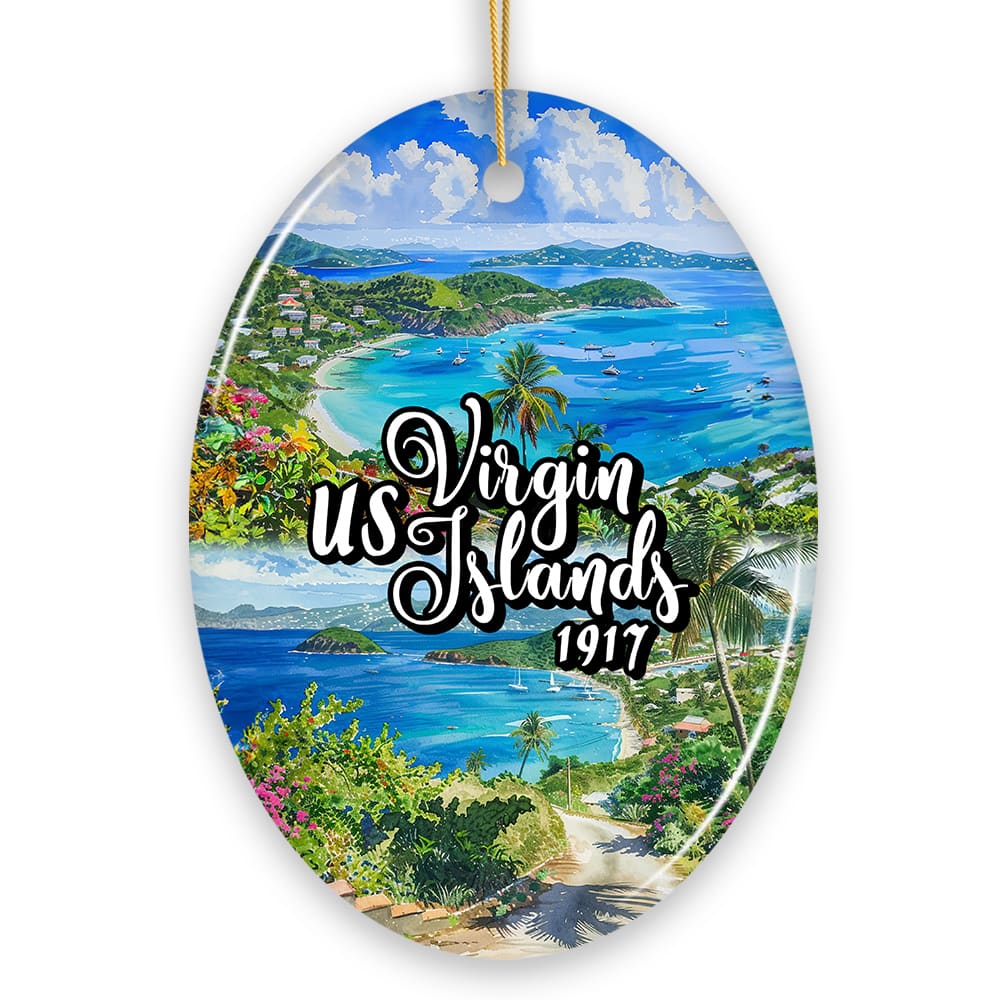 OrnamentallyYou - Artistic US Virgin Islands Ornament Tropical Beach Paradise in Atlantic Ocean Souvenir Oval - Multi-colored