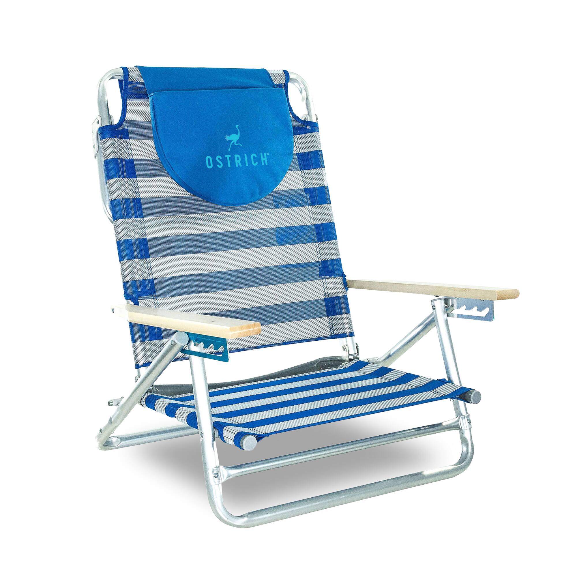 Ostrich - South Beach Chair Portable Outdoor Camping Pool Tanning Recliner, Stripe - Blue and White Striped
