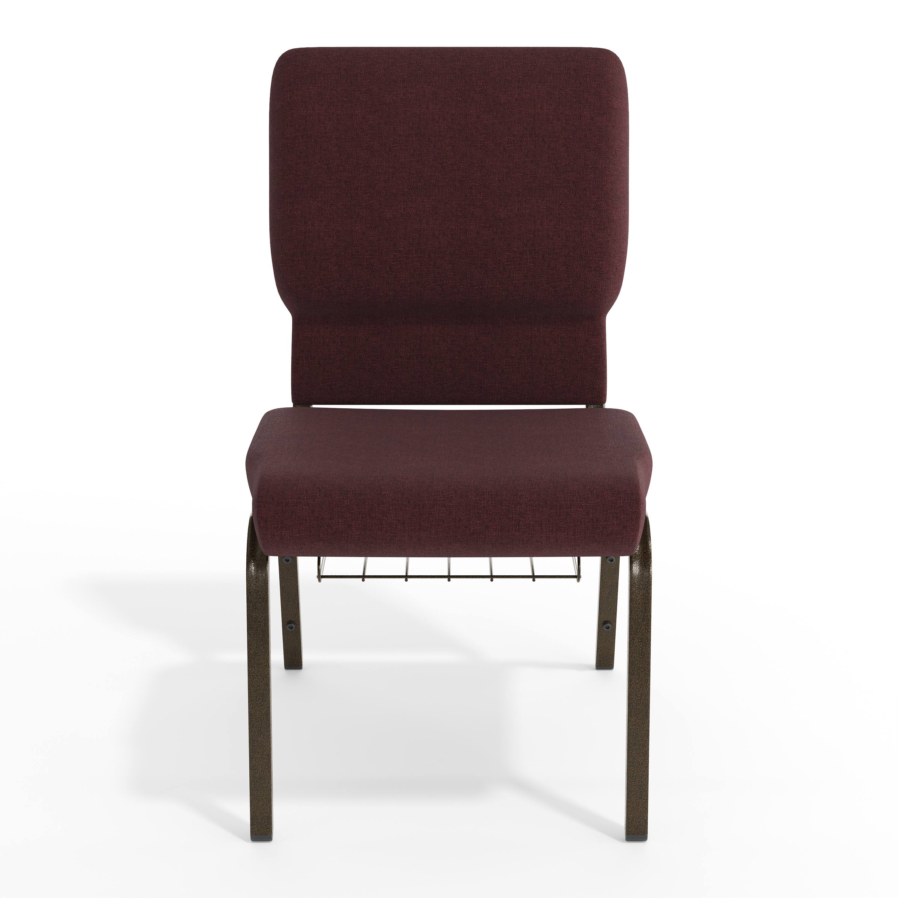 Alt View 9. Emma + Oliver - 18.5"W Church/Reception Guest Chair with Communion Cup Book Rack - Plum Fabric/Gold Vein Frame.