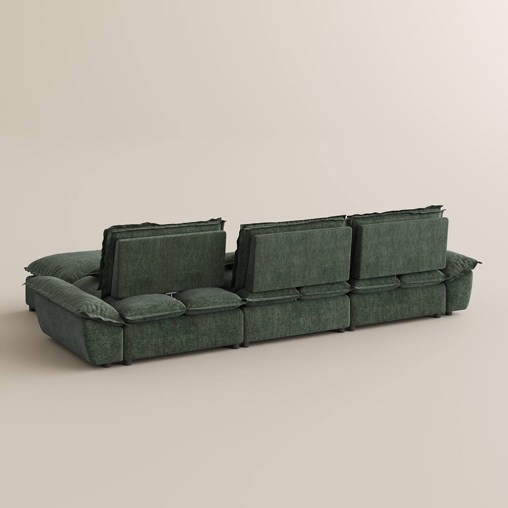 Alt View 6. POVISON - 141.73" Green Deep Sofa with Cotton Linen with Ottoman - Green Cotton and Linen.