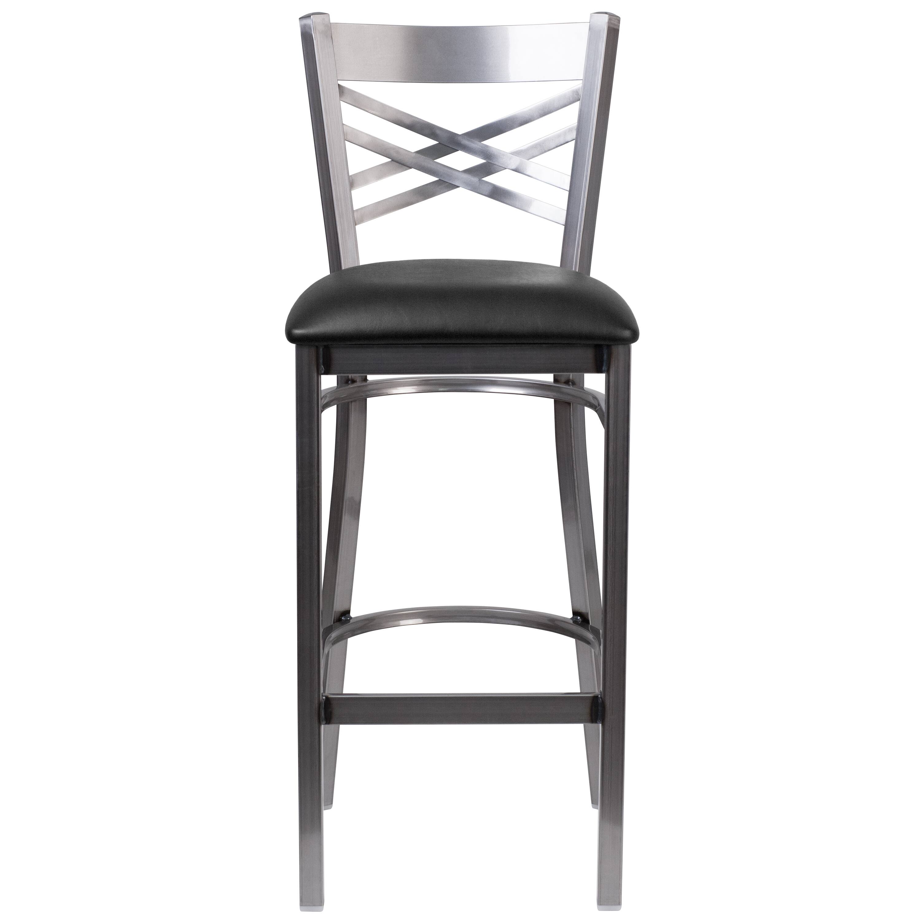 Alt View 7. Emma + Oliver - 2 Pack Clear Coated "X" Back Metal Restaurant Barstool - Black Vinyl Seat/Clear Coated Metal Frame.