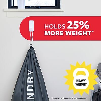 HOLDS 25% MORE WEIGHT*  
Compared to Command 7.5lb Jumbo Hook  

NDRY  

8 HEAVY WEIGHT