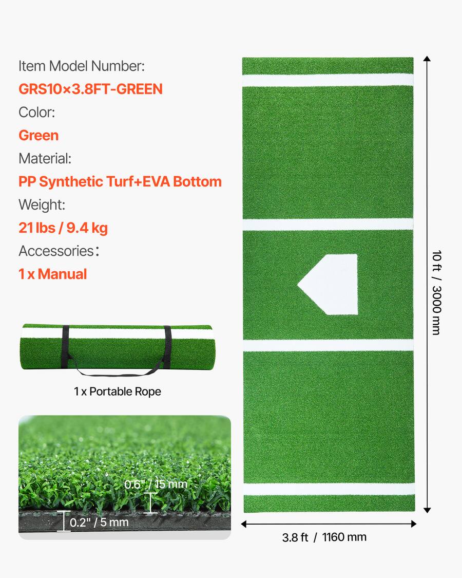 Softball Rug VEVOR 10x3.8 ft Baseball Softball Hitting Batting Mat, Indoor/Outdoor ...