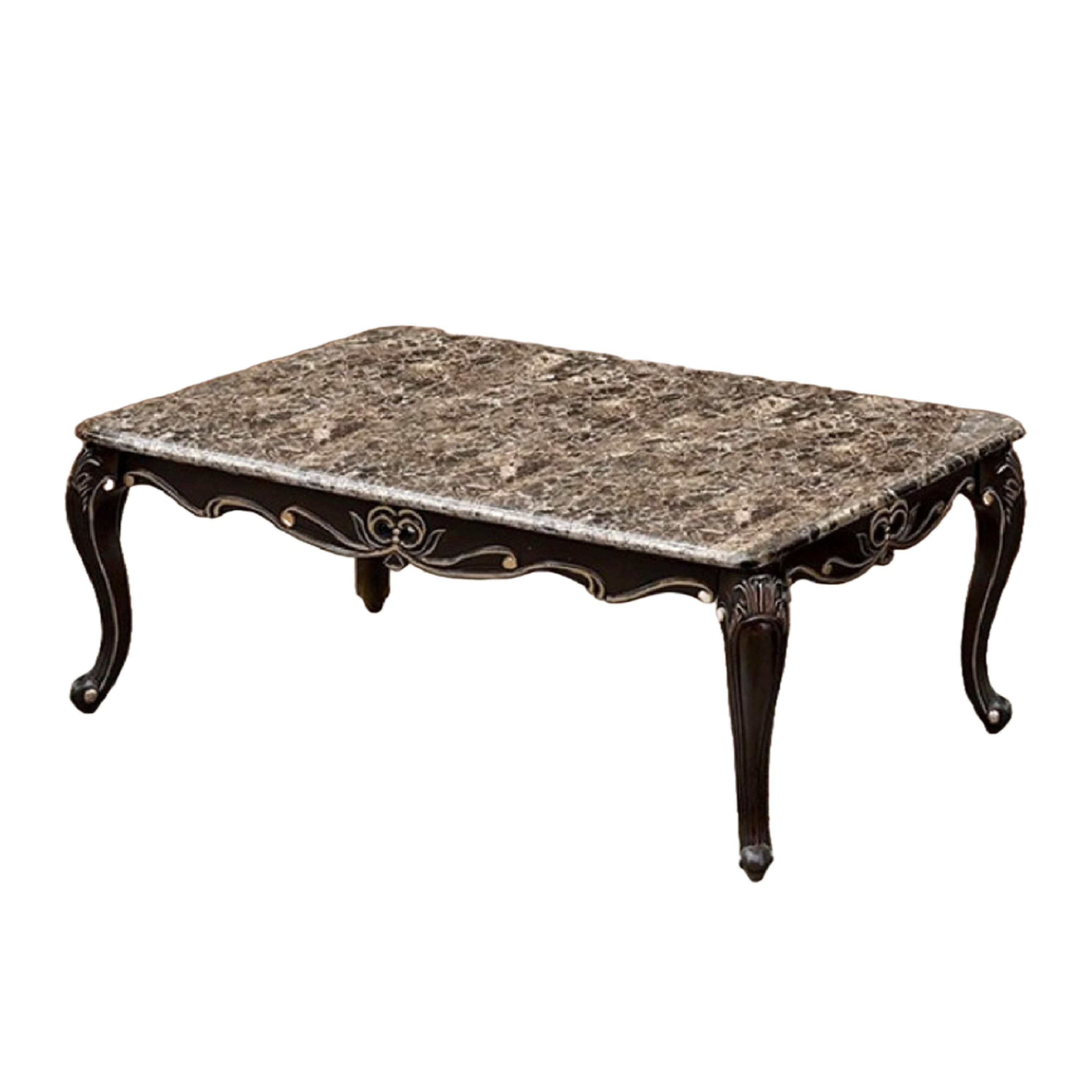 Manhattan Lane - Ery Coffee Table, Dark Walnut Brown Wood, Carved Details, 48 Inch - Walnut Brown, Gold