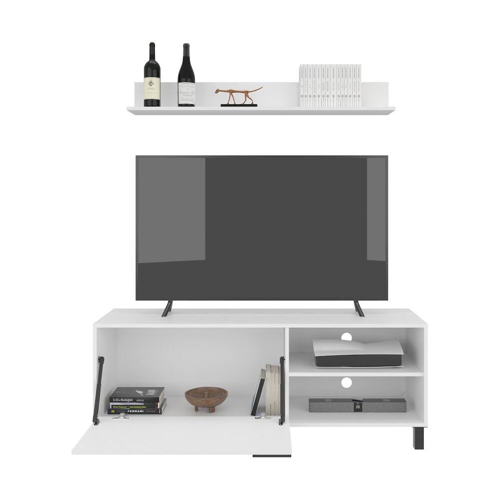 Alt View 2. TuHome - Tv Stand Two Doors, Open Shelves And Spacious Top Surface, White - White.