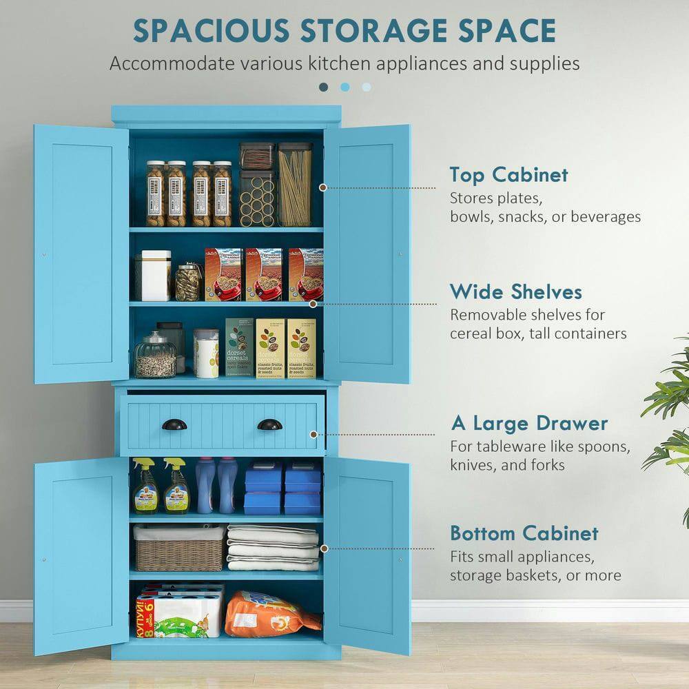 SPACIOUS STORAGE SPACE  
Accommodate various kitchen appliances and supplies

Top Cabinet  
Stores plates, bowls, snacks, or beverages

Wide Shelves  
Removable shelves for cereal box, tall containers

A Large Drawer  
For tableware like spoons, knives, and forks

Bottom Cabinet  
Fits small appliances, storage baskets, or more