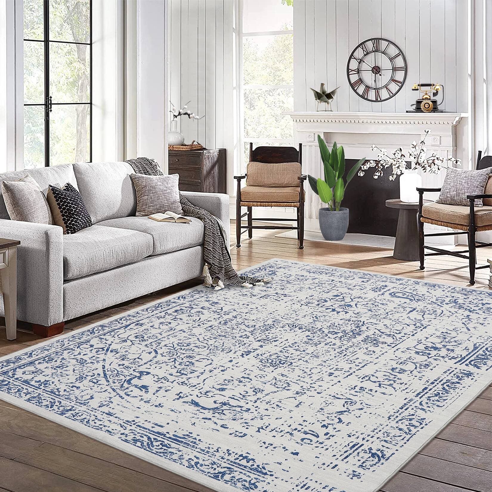 Front. Acekool - 9 x 12 ft Polyester Green Area Rugs for Living Room Bedroom - Blue.