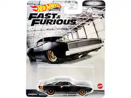1968 Dodge Charger R/T Tail Stripe "Fast & Furious" Series Diecast Model Car by Hot Wheels - Matt Black With Gold