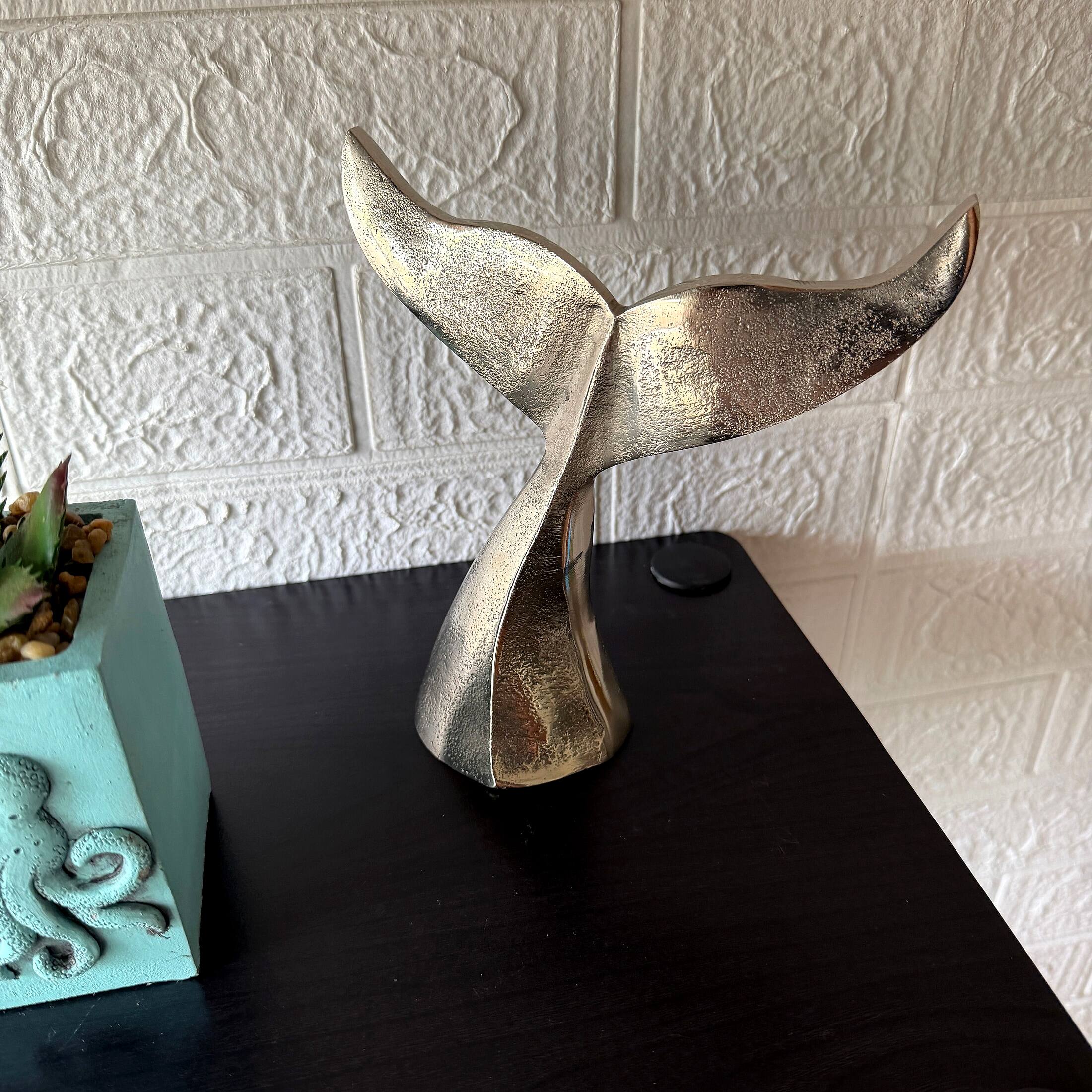 Alt View 5. Things2Die4 - Decorative Whale Tail Bookends Set of 2 Silver Cast Aluminum 7 In - Silver.