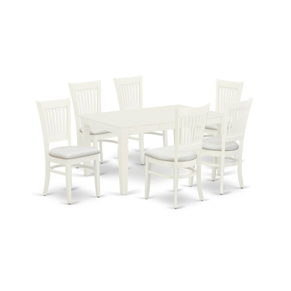 Left. East West Furniture - Dining Table- Table Leg Dining Chairs - Linen White.