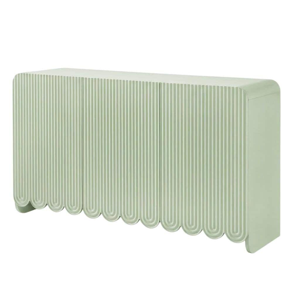 FurniFact - Scalloped And Fluted Storage Cabinet With Elegant Design In Neutral Finish - Green