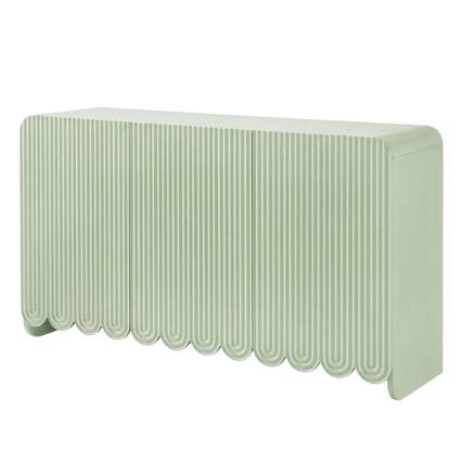 Front. FurniFact - Scalloped And Fluted Storage Cabinet With Elegant Design In Neutral Finish - Green.