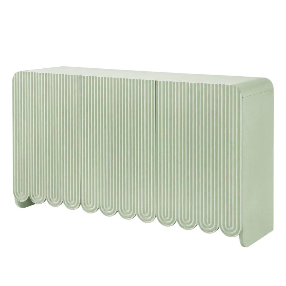 Front. FurniFact - Scalloped And Fluted Storage Cabinet With Elegant Design In Neutral Finish - Green.