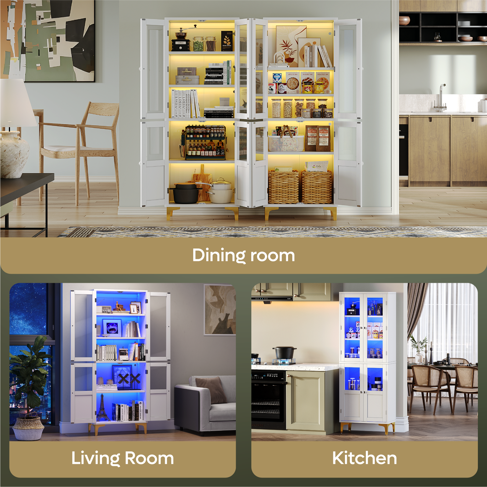 The text on the image reads:

Dining room
Living room
Kitchen

So, the text is already grouped and correctly labeled.